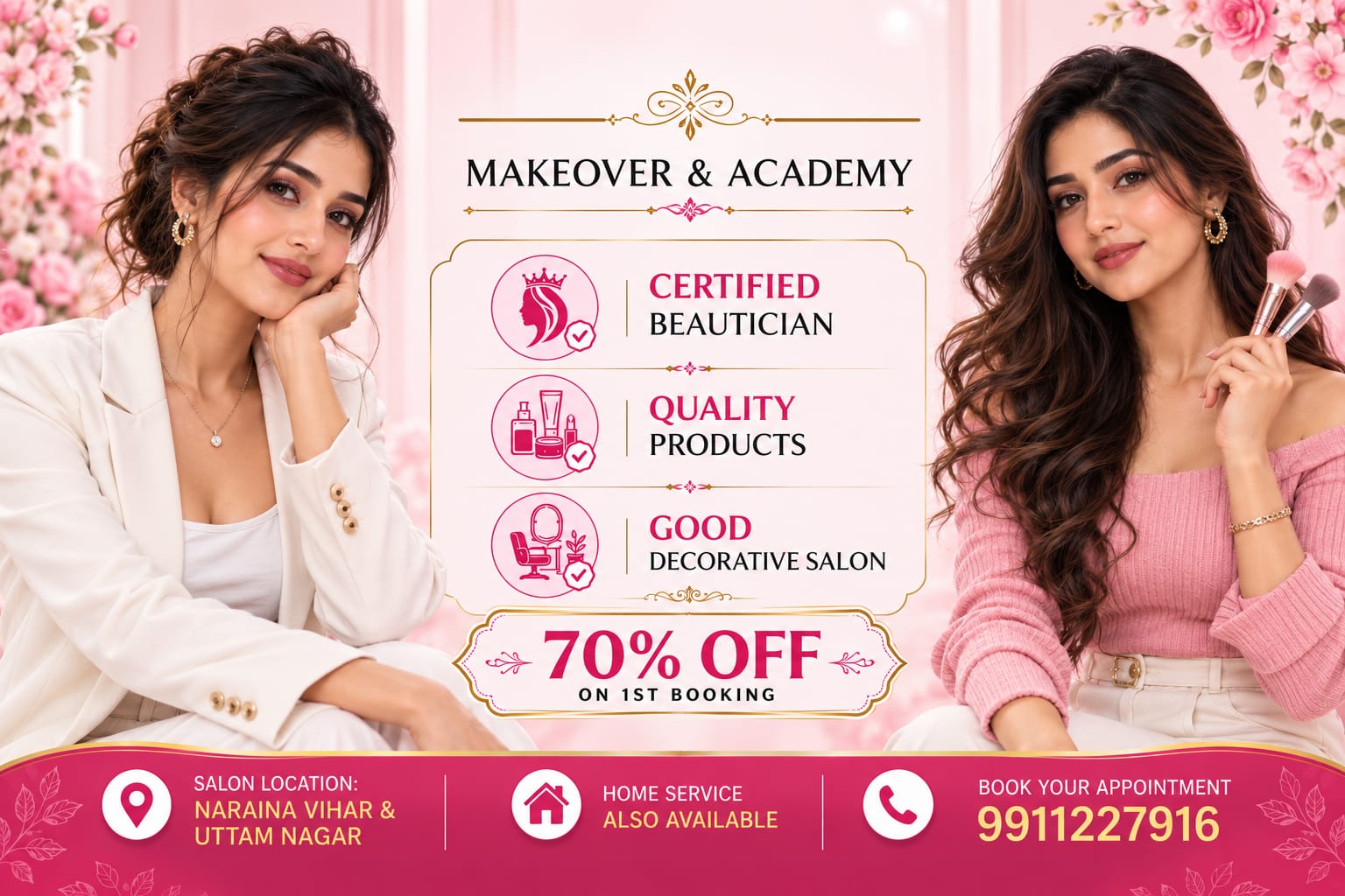 Certified beauticians, quality products and a beautifully decorated salon — salon in Naraina Vihar & Uttam Nagar, home service available, 70% off on first booking